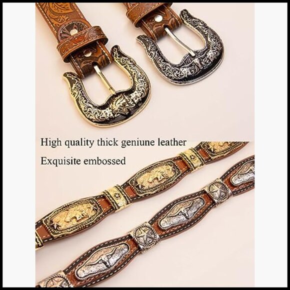 Western Leather Belt with Horse Head Buckle for Women and Men main image 5